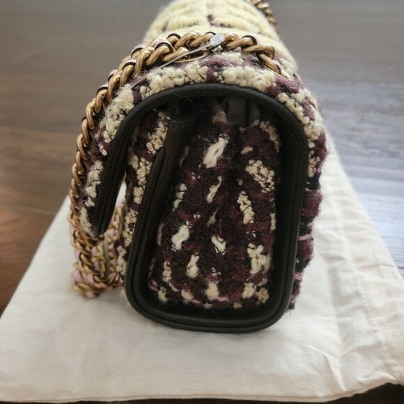 Tory Burch Fleming Tweed Convertible Shoulder Bag Brown Butter Yellow Designer - Picture 5 of 14